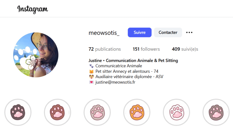 Image décorative pour présenter la page instagram de Meowsotis communication animal avec Justine Le Rouzès